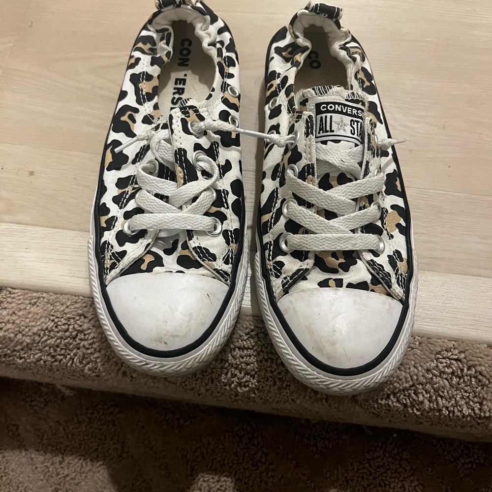 Converse Womens Leopard Print Sneakers - Black and Tan